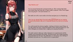 ai_art caption caption_only demon demon_girl dittouh_(generator) femdom horns hypnotic_breasts male_pov malesub office office_lady red_hair story succubus text rating:Explicit score:15 user:Dittouh