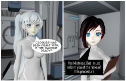 3d absurdres collar comic female_only graybot multiple_girls ruby_rose rwby tech_control tepmarmy text weiss_schnee rating:Explicit score:11 user:BlueMonday1984