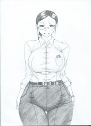 black_hair breasts cullingangelmiyata earrings glasses greyscale jewelry large_breasts looking_at_viewer original pov pov_dom short_hair sketch traditional rating:Questionable score:19 user:TheGoodShank