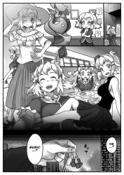 581 bare_shoulders blush breasts chair clothed comic confused dialogue earbuds femsub food greyscale hair_ornament hat heart heterosexual hibiki_tachibana hokan185 hypnotic_audio large_breasts maledom open_mouth senki_zesshou_symphogear shoes short_hair skirt smile speech_bubble text tongue rating:Safe score:28 user:GrandDad