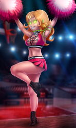 14-bis blonde_hair cheerleader cleavage demon dinosaucers femsub gym halloween happy_trance large_breasts long_hair pentagram pumpkin sara_spencer skirt smile spiral_eyes story western rating:Explicit score:63 user:daveyboysmith9