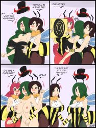 absurdres accord_(accord) anno_(anno) antenna bee_girl black_hair bug_girl comic femdom femsub final_fantasy final_fantasy_vii fox_ears fox_girl fox_tail green_hair kitsune_girl original red_hair spiral spiral_eyes symbol_in_eyes text tifa_lockhart top_hat zronku rating:Explicit score:68 user:viltai