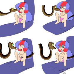 absurdres blue_hair bottomless breasts coils dazed disney femsub hypnotic_eyes kaa kaa_eyes large_breasts long_hair multicolored_hair naomi_(penken) nude open_mouth original penken pussy red_hair snake the_jungle_book tongue tongue_out topless undressing rating:Explicit score:107 user:PenKen