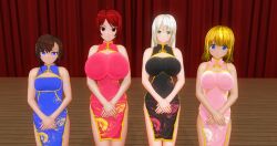 3d blonde_hair breasts brown_hair chelsea_(mc_trap_town) china_dress custom_maid_3d_2 etta_(mc_trap_town) female_only kamen_writer_mc large_breasts long_hair natsume_(mc_trap_town) red_eyes red_hair rina_(mc_trap_town) tagme white_hair xenon3131_mc rating:Questionable score:39 user:L12@