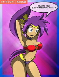 ass ass_expansion bimbofication comic confused genie kiroxiii looking_at_viewer purple_hair shantae shantae_(series) solo text transformation  rating:questionable score: user:a_anon264252