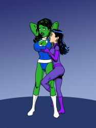 alternate_costume armpit_licking arms_behind_back black_hair bodysuit boots clothed_sex crossover crotch_rub dc_comics female_only femdom femsub gloves green_hair green_skin marvel_comics medulla mike184 open_mouth opera_gloves she-hulk standing standing_at_attention super_hero western whitewash_eyes yuri rating:Questionable score:16 user:Grim