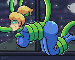blonde_hair blue_eyes blush bodysuit bondage breasts corruption daisy-pink71 drool female_only femsub glowing glowing_eyes hanging_breasts hanging_down large_breasts latex metroid_(series) nintendo open_mouth ponytail samus_aran tentacle_in_mouth tentacles whitewash_eyes zero_suit rating:Questionable score:64 user:Daisy-pink71