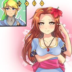  blush breasts brown_eyes brown_hair dress elf_ears femsub happy_trance hypnotic_audio hypnotic_music hyrule_warriors link link's_awakening long_hair maledom marin_(zelda) necklace nintendo possession roiner-rinku simple_background smile the_legend_of_zelda wind_waker  rating:safe score: user:grandmaster37