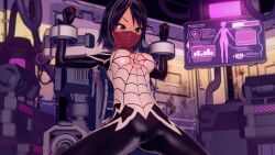 3d angry black_hair bobasooba bodysuit brown_eyes face_mask female_only femsub glowing koikatsu! large_breasts marvel_comics monitor restrained short_hair silk_(marvel) solo spider-man_(series) spread_legs sweat rating:Questionable score:23 user:VortexMaster