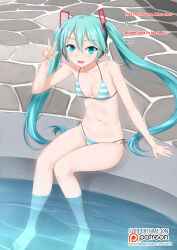 bikini blue_hair breasts female_only femsub headphones long_hair looking_at_viewer maledom miku_hatsune open_mouth pool solo text twintails v vahn_yourdoom vocaloid rating:Safe score:84 user:vahn_yourdoom