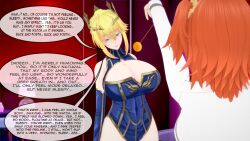 artoria_pendragon_(lancer) blonde_hair breasts cleavage crown dazed eye_roll eyebrows_visible_through_hair fate/grand_order fate_(series) female_only femdom femsub green_eyes hair_ornament hand_on_hip huge_breasts lillytank_(positionist) lillytank_(writer) open_mouth orange_hair pendulum ritsuka_fujimaru scrunchie sequence short_hair swaying text unaware rating:Safe score:66 user:LillyTank