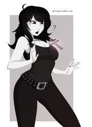 black_hair death_(the_sandman) female_only glowing goth long_hair merunyaa necklace simple_background tank_top text the_sandman rating:Questionable score:82 user:Sleepyhead97