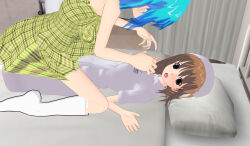 3d 3d_custom_girl bed blue_hair brown_hair femsub happy_trance hat lying multiple_girls nurse original parasite surprised rating:Questionable score:6 user:Sleepyhead97