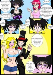 bimbofication black_hair blonde_hair blush breasts cleavage comic empty_eyes femsub freckles goth hat kobi94 large_breasts magic magician maledom midriff multiple_girls original pendulum pink_hair red_hair text twintails rating:Questionable score:170 user:TheInsanitist