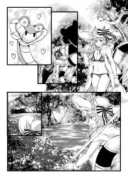breasts caster_(fate/extra) comic disney fate/extra fate/grand_order fate_(series) fox_ears fox_girl fox_tail hat heart_eyes jungle kaa long_hair monochrome nilanandita snake sweat swimsuit symbol_in_eyes tamamo_no_mae the_jungle_book umbrella rating:Safe score:13 user:RCTDELTA20
