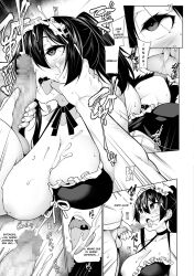 black_hair breast_fondling breasts comic cum cum_in_mouth cum_on_body cum_on_face cum_on_hair dialogue empty_eyes expressionless fellatio greyscale happy_trance hypnotic_app hypnotic_light inverted_nipples large_breasts maid maid_headdress maledom monochrome orgasm penis ponytail sakamata_nerimono spanish tagme text ugly_bastard rating:Explicit score:7 user:L12@