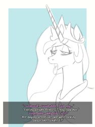 animals_only bitshift femsub horse my_little_pony open_mouth pov pov_dom princess princess_celestia text tongue tongue_out trigger western rating:Questionable score:15 user:Bitshift