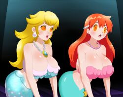  absurdres blonde_hair bra breasts earrings edjim female_only femsub hair_ornament huge_breasts jewelry large_breasts long_hair mermaid misty monster_girl navel necklace nintendo open_mouth orange_eyes orange_hair pokemon pokemon_(anime) princess_peach slouching super_mario_bros.  rating:questionable score: user:masutazu