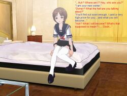 3d 3d_custom_girl bed brown_eyes brown_hair henshin-san school_uniform short_hair text rating:Safe score:23 user:RayX