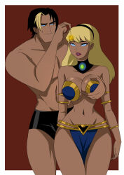 black_hair blonde_hair blue_eyes breasts choker cleavage collar crystal dancer dc_comics eye_roll femsub ghostlessm groping hair_band harem_outfit jewelry large_breasts loincloth long_hair maledom multicolored_hair pendulum power_boy short_hair standing super_hero supergirl superman_(series) thick_thighs western rating:Questionable score:188 user:evilpoints