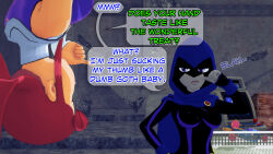 altered_common_sense aware cloak clothed confused dc_comics dialogue dogdog english_text female_only femsub floating goth grey_skin multiple_girls purple_eyes raven red_hair starfire text thumb_sucking rating:Safe score:1 user:Bootyhunter69
