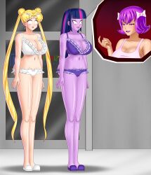 blonde_hair bluebullpen bow breasts cleavage equestria_girls femdom femsub happy_trance huge_breasts kimberly_smith_(daveyboysmith9) long_hair multicolored_hair multiple_girls my_little_pony original purple_eyes purple_hair purple_lipstick purple_skin sailor_moon sailor_moon_(series) short_hair slippers standing standing_at_attention straight-cut_bangs twilight_sparkle twintails underwear very_long_hair western whitewash_eyes rating:Questionable score:97 user:daveyboysmith9