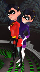 3d absurdres black_hair bodysuit breasts disney empty_eyes female_only femdom femsub happy_trance long_hair mask selfcest small_breasts source_filmmaker super_hero supercasket the_incredibles violet_parr western rating:Questionable score:61 user:Drex_O