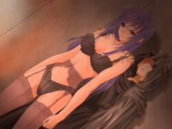 artist_request bra breasts empty_eyes expressionless female_only femdom femsub garter_belt garter_straps glasses large_breasts long_hair panties purple_hair stitch_kaakechigaeta_button underwear rating:Questionable score:26 user:airmanexe