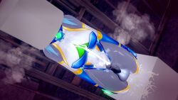  3d bare_shoulders blue_hair breasts breath bullet_men cum elekshar_(c_usui) futanari futasub gloves grey_skin helmet koikatsu! large_breasts moawi1 opera_gloves original pussy_juice restrained  rating:explicit score: user:vortexmaster