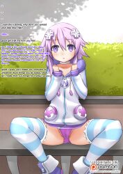 cameltoe dialogue expressionless female_only femsub hoodie hyperdimension_neptunia looking_at_viewer maledom neptune_(hyperdimension_neptunia) open_mouth panties purple_eyes purple_hair sitting solo spread_legs text thighhighs underwear vahn_yourdoom rating:Safe score:51 user:vahn_yourdoom