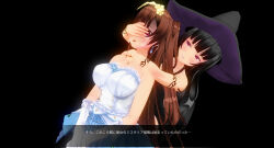 3d black_background black_hair breasts brown_hair custom_maid_3d_2 female_only femdom femsub hat large_breasts purple_eyes sennoudaisuki tattoo text translated tribal_tattoo witch witch_hat rating:Questionable score:12 user:YuriLover2