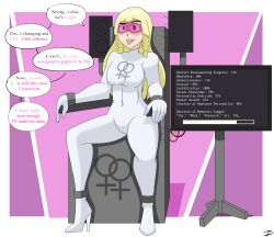 absurdres blonde_hair bodysuit breasts corruption empty_eyes female_only femdom femsub gradient_text green_eyes happy_trance high_heels lillie_(pokemon) long_hair nintendo pokemon pokemon_sun_and_moon progress_indicator resisting sexuality_change smile tech_control text the_us_doctor visor yuri rating:Questionable score:118 user:The_US_Doctor