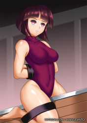 arms_behind_back breasts brown_hair empty_eyes haryudanto large_breasts nabiki_tendo one-piece_swimsuit ranma_1/2 short_hair swimsuit wooden_horse rating:Questionable score:43 user:TheGoodShank