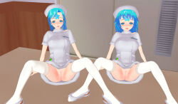 3d 3d_custom_girl blue_eyes blue_hair blush censored femsub happy_trance hat multiple_girls nurse original parasite pussy sitting spread_legs symbol_in_eyes rating:Explicit score:10 user:Sleepyhead97