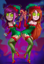 14-bis absurdres candy_cane christmas cleavage dark_skin disney earrings female_only femsub freckles gravity_falls happy_trance hat high_heels jewelry long_hair multicolored_hair multiple_girls red_hair spiral_eyes symbol_in_eyes tambry thighhighs wendy_corduroy western rating:Safe score:133 user:daveyboysmith9