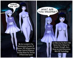 3d absurdres blake_belladonna blue_eyes cat_ears cat_girl collar comic femsub graybot hypnotic_accessory rwby tech_control tepmarmy text weiss_schnee rating:Questionable score:10 user:BlueMonday1984