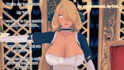 ash_ketchum blonde_hair breasts clothed clothed_exposure covered_with_cum cum cum_on_body cynthia dialogue empty_eyes english_text expressionless femsub hair_covering_one_eye maid maledom mustardsauce pokemon pokemon_(anime) text white_eyes whitewash_eyes rating:Explicit score:0 user:Bootyhunter69