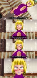 3d absurdres blonde_hair blue_eyes breasts cleavage_cutout comic custom_maid_3d_2 dialogue femsub glasses kamen_writer_mc large_breasts open-chest_sweater screenshot short_hair text translated rating:Questionable score:25 user:Fushigiball