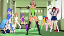 3d brown_hair femdom femsub haigure haigure_ayami haigure_ayami_(artist) happy_trance leotard original raygun school_uniform rating:Questionable score:1 user:Proyecto38