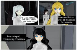 3d absurdres blake_belladonna collar comic female_only graybot harem multiple_girls ruby_rose rwby tech_control tepmarmy text weiss_schnee yang_xiao_long rating:Explicit score:11 user:BlueMonday1984