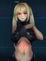 a_string blonde_hair brain_injection breasts cleavage earrings fate/extra fate_(series) femsub happy_trance jewelry large_breasts long_hair midriff saber_extra tattoo twintails rating:Questionable score:86 user:TheGoodShank