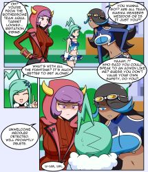 admin_courtney admin_shelly angry black_hair blue_hair comic dark_skin dialogue dress female_only femsub goggles goggles_on_head hood large_breasts lisia_(pokemon) long_hair multiple_girls multiple_subs nintendo pokeball pokemon pokemon_omega_ruby_and_alpha_sapphire purple_hair short_hair shorts sortish text rating:Questionable score:92 user:Sortish