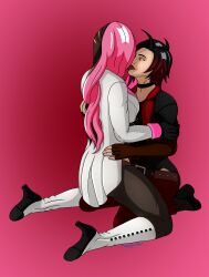 absurdres black_hair brown_hair cleavage corruption drool femsub grey_eyes happy_trance kissing megaguardain memory_alteration multicolored_hair neopolitan open_mouth pink_hair red_hair ruby_rose rwby short_hair smile tagme tongue rating:Questionable score:20 user:Megaguardain