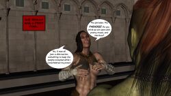 3d abs absurdres breasts brown_hair comic dialogue dreadlocks female_only green_skin large_breasts long_hair muscle_girl orc orc_girl red_hair text the_mad_prince rating:Questionable score:0 user:TheMadPrince