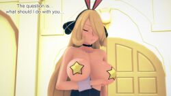 ash_ketchum aware blonde_hair breasts bunny_ears bunnysuit closed_eyes clothed clothed_exposure cynthia dialogue english_text hair_covering_one_eye mustardsauce necklace pokemon pokemon_(anime) text rating:Explicit score:0 user:Bootyhunter69