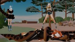  3d absurdres bare_legs blue_hair breasts clothed coils crossover crotch_rub disney femsub genshin_impact harem heterosexual hypnotic_eyes kaa kaa_eyes legs long_hair lying maledom mavuika_(genshin_impact) mualani_(genshin_impact) multiple_girls multiple_subs nerdboijesus orange_hair outdoors short_hair shorts snake standing tagme the_jungle_book trees xilonen_(genshin_impact)  rating:questionable score: user:angryman