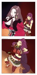 absurdres breasts brown_hair chicken_pose cleavage dorothea_arnault dress earrings eshie female_only femdom femsub fire_emblem fire_emblem_three_houses jewelry large_breasts long_hair microphone midriff nintendo pet_play petra_macneary ponytail purple_hair sitting sleeping stage_hypnosis rating:Safe score:72 user:RedCollarBlackCollar