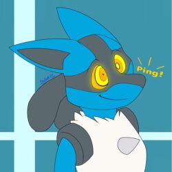  blu_kodiak furry happy_trance kaa_eyes lucario nintendo ping pokemon pokemon_(creature) ring_eyes smile super_smash_bros. text yellow_eyes  rating:safe score: user:scottthewozz