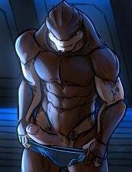 abs alien alien_boy bgn empty_eyes erection krogan looking_at_viewer male_only malesub mass_effect muscle_boy penis solo story tech_control underwear undressing rating:Explicit score:6 user:Hypnorgasm