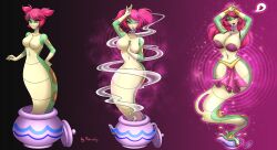 breast_expansion breasts dancer genie hypnotic_dance jewelry long_hair long_tongue monster_girl naga_girl porniky scales shantae_(series) smoke snake snake_girl spiral tail transformation tuki twintails rating:Questionable score:141 user:Incredibleintruder